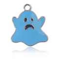 Pendentif chat fantôme Halloween en émail bleu avec bords argentés pour bijoux DIY - Style Fantôme Bleu Argenté