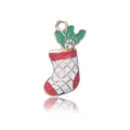 Christmas stocking pendant in red and white alloy enamel for DIY jewelry making - Pineapple Socks