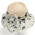 Detail of elegant beige organza sun hat featuring retro black rose floral mesh patterns - M(56-58cm) / Beige