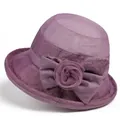 Elegant purple sun hat for women with lace mesh floral bow and wide brim visor - M(56-58cm) / Mauve