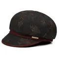 Elegant floral jacquard newsboy cap for elderly women in black and brown with a metal logo - M / 56-58cm / Black