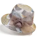 Elegant floral sun hat for elderly women with breathable fabric and organza flower decoration - M / Khaki