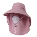 Pink wide brim sun hat with protective face mask and neck flap for outdoor UV protection - M / Dusty Pink