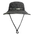Waterproof dark grey wide brim sun hat with digital camouflage trim and adjustable strap - M (56-58cm) / Black and Gray