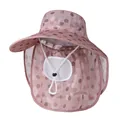 Pink ice silk sun hat with wide brim, face cover and floral lace for outdoor sun protection - M / Dusty Pink
