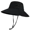 Black western cowboy style sun hat with wide brim and adjustable chin strap for outdoors - M(56-58cm) / Black