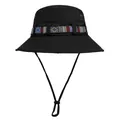 Unisex black outdoor sun hat with ethnic rainbow band and adjustable windproof strap - M(56-58cm) / Black