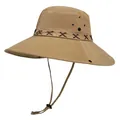 Khaki western cowboy sun hat with wide brim, side vents and adjustable chin strap - M(56-58cm) / Khaki