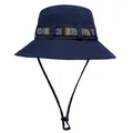 Detail of navy sun hat with ethnic woven band, wide brim, and metal eyelets for breathability - M(56-58cm) / Navy Blue