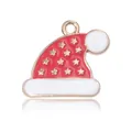 Christmas Santa hat pendant in red and white enamel with golden stars for DIY jewelry - Red Christmas Hat