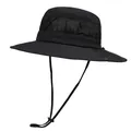 Close-up of black sun hat featuring breathable mesh layer and adjustable chin strap - M (56-58cm) / Black