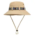 Unisex khaki bucket hat with ethnic woven band and adjustable chin strap for outdoors - M(56-58cm) / Khaki