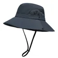 Men's dark grey wide brim sun hat with breathable mesh and adjustable chin strap - M (56-58cm) / Dark Gray