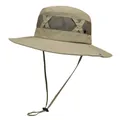 Detail view of the breathable mesh band and windproof cord on a khaki sun hat - M (56-58cm) / Khaki