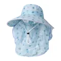 Detail showing breathable mesh fabric and floral pattern on blue full sun protection hat - M / Blue