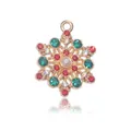 Golden snowflake charm with red and green rhinestones and a white pearl center - Rhinestone Snowflake