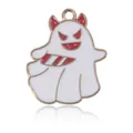 Pendentif fantôme d'Halloween avec cornes de diable rouges et émail blanc pour bijoux - Style Fantôme Maléfique Blanc