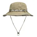 Detail of olive green tactical sun hat with digital camo trim and adjustable wind cord - M (56-58cm) / Khaki