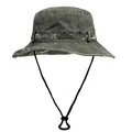Detailed view of hiking hat with digital camouflage band and adjustable windproof strap - M (56-58cm) / Army Green