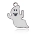 Pendentif fantôme mignon avec finition émail blanc et anneau en métal argenté - Style Fantôme Flottant Argenté