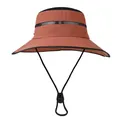 Outdoor wide brim sun hat with mesh breathable panel and adjustable chin strap - M (56-58cm) / Orange