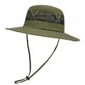 Detailed view of the army green hiking hat showing mesh vents and adjustable wind cord - M (56-58cm) / Army Green
