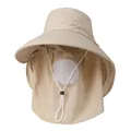 Detail view of beige sun hat with wide brim, face mesh, and neck protection for outdoor use - M (56-58cm) / Beige