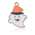 Pendentif fantôme d'Halloween avec chapeau de sorcière orange et bordure dorée pour bijoux - Style Fantôme avec Chapeau