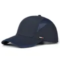 Detail der dunkelblauen Mesh-Baseballkappe mit atmungsaktivem Stoff und SPORTS-Gummianhänger - Verstellbar / Marineblau