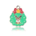 Golden alloy Christmas wreath pendant with green enamel and cute brown reindeer charm - Green Wreath Style 2