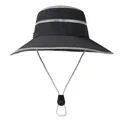 Detail view of the breathable mesh panel and adjustable chin strap on the sun hat - M (56-58cm) / Black