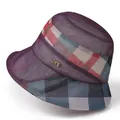 Purple sun hat for elderly women with plaid ribbon band and decorative metal LOVE accessory - M (56-58cm) / Purple