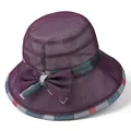 Eleganter lila Sonnenhut für Damen mit karierter Schleife und atmungsaktiver breiter Krempe - M (56-58cm) / Lila
