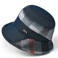 Women's foldable sun bucket hat in navy blue with plaid pattern and metal LOVE detail - M (56-58cm) / Navy Blue