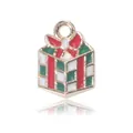 Christmas gift box pendant with red bow and green checkered pattern for DIY jewelry - Gift Box Style 2