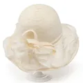 Elegant cream wide brim sun hat for women with lace texture and pearl mesh bow - M(56-58cm) / Beige