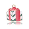 Christmas gift box pendant with red and green enamel and golden alloy finish - Large Gift Box
