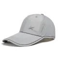 Macro detail of breathable mesh holes and sport embroidery on lightweight sun cap - M (56-58cm) / Gray