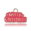 Red Christmas charm with gold plating and Merry Christmas engraving for DIY jewelry - Christmas Letter Sign