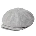 Gros plan sur casquette gavroche grise en lin avec texture tissée et bouton supérieur - M (56-58cm) / Gris clair
