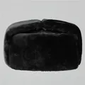 Detail showing thick black faux fur and leather stitching on winter Ushanka hat - M(56-58cm) / Thickened Black Fur (Black Leather)
