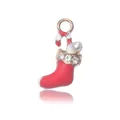 Golden Christmas stocking pendant with red enamel, rhinestones and pearl for DIY jewelry - Red Sock Style 2