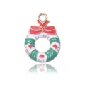 Christmas wreath pendant with red bow for DIY jewelry making in golden finish - Wreath Style 2