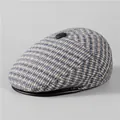 Winter tweed flat cap for men with fleece ear flaps and leather trim brim - M (56-58cm) / Light Gray