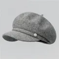 Gorra estilo newsboy clásica de lana gris para mujer con botón metálico y diseño vintage - M / Gris