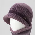 Conjunto de invierno para mujer con gorro de piel de conejo púrpura y bufanda de forro polar - Sombrero individual / Taro