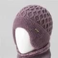 Deep purple winter knit hat and neck warmer set with fleece lining for elderly women - Taro Purple (Hat Only)