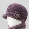 Conjunto de gorro y bufanda de punto para mujer con detalle floral y forro polar - Solo Gorro / Taro