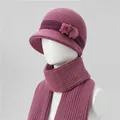Textura de punto detallada del conjunto de gorro y bufanda de invierno para ancianas - Rosa Viejo (Gorro Y Bufanda)