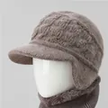 Set berretto invernale e scaldacollo marrone caffè in maglia con fodera in pile - Cappello cachi solo